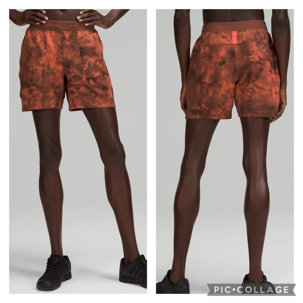 Lululemon Textured Tech Short 7" Diamond Dye Warm Coral Seared Grey Orange Large - Picture 1 of 11